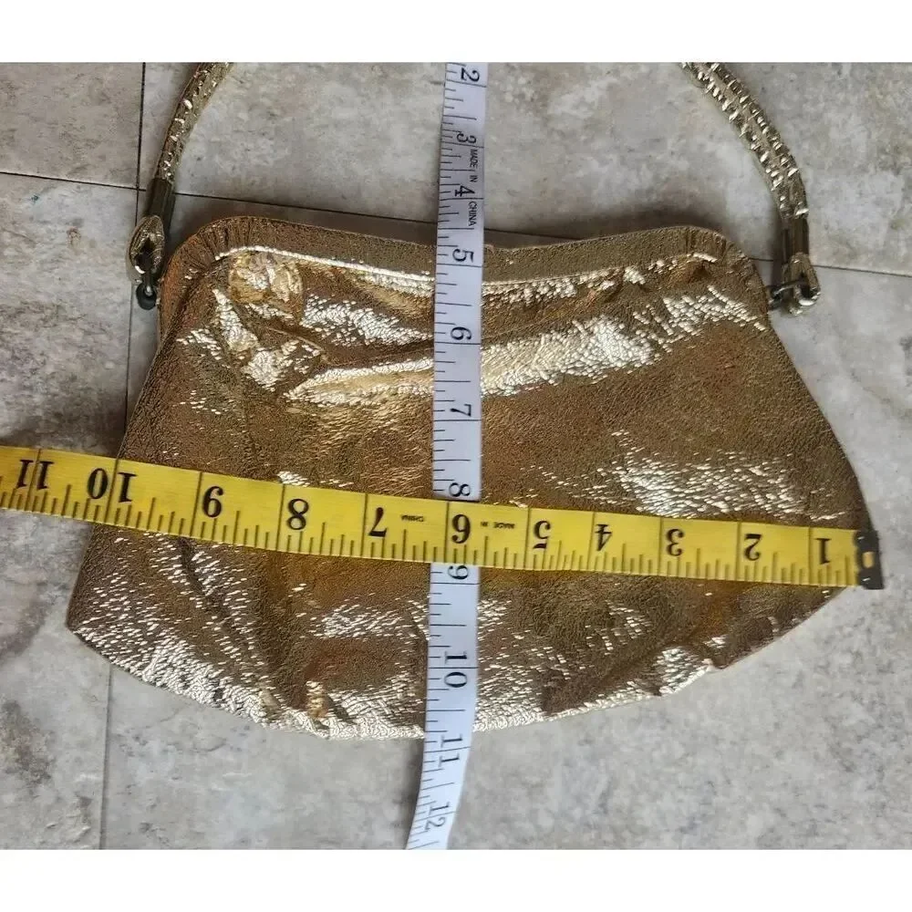 Vintage Gold special occasion shoulder bag w metal kiss clasp and satin lining